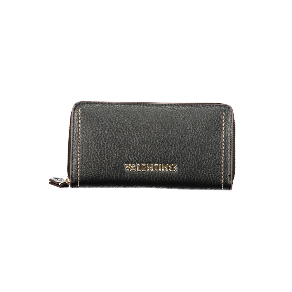Mario Valentino Black Polyethylene Women Wallet with zip closure and 5 compartments, showcasing chic and bold elegance for modern trendsetters.