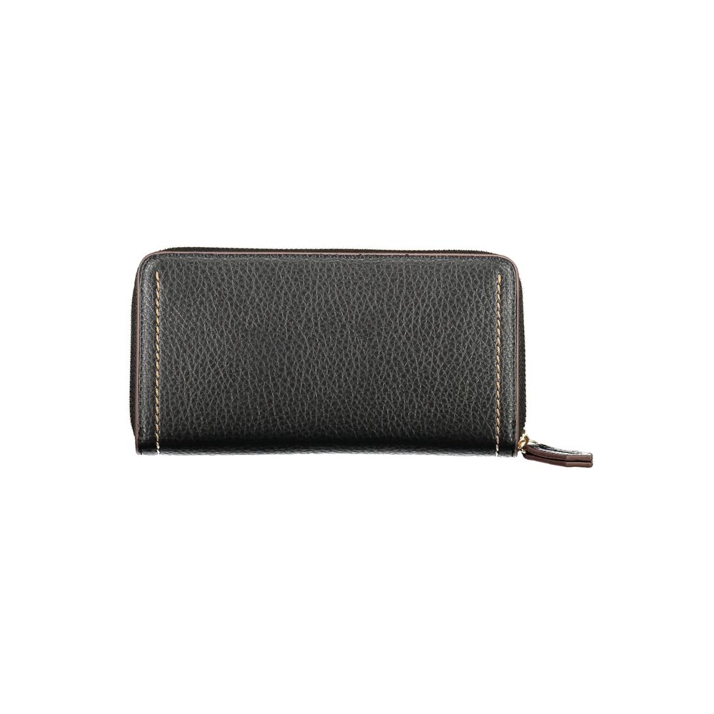 Mario Valentino Black Polyethylene Women Wallet with zip closure and striking details, featuring five compartments for organization.