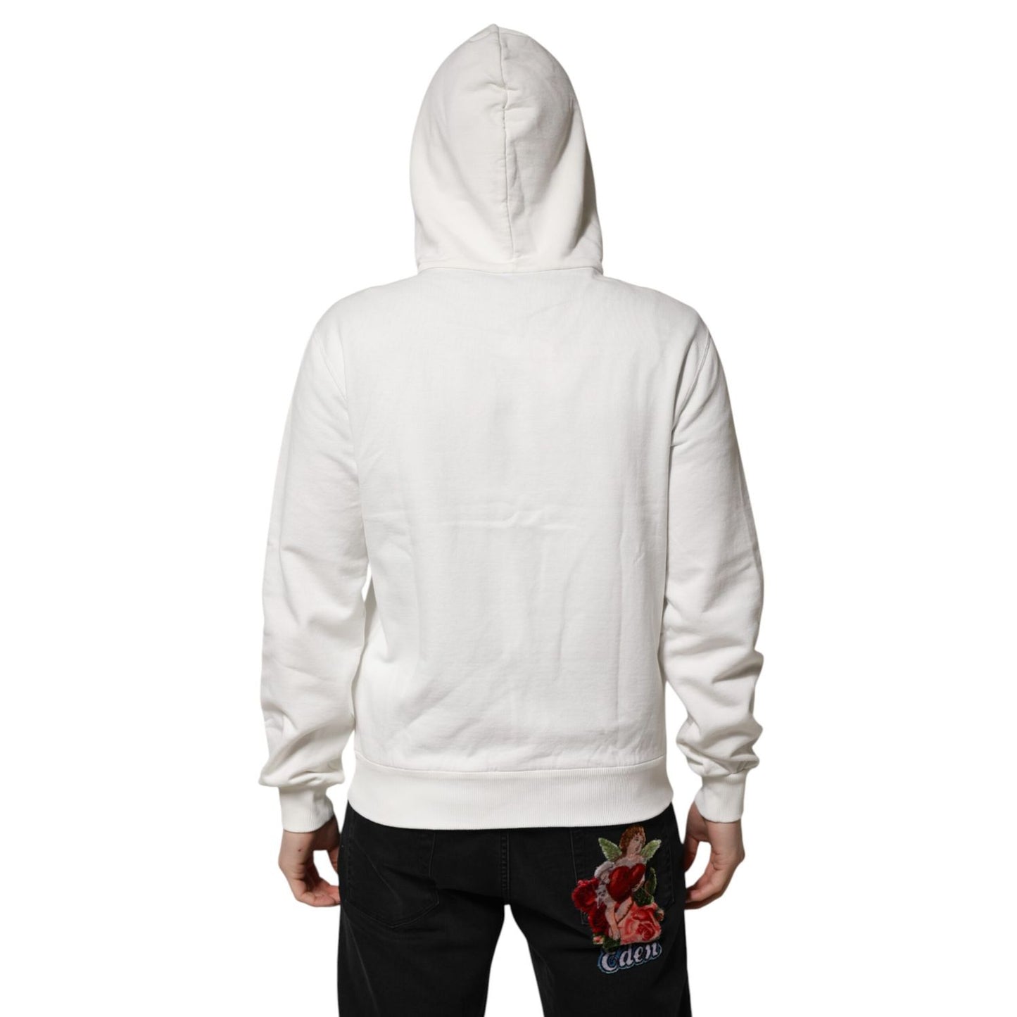 Dolce & Gabbana White Cotton DG ROYAL Print Hooded Sweater