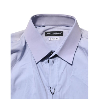 Dolce & Gabbana Blue Cotton SICILIA Long Sleeves Dress Shirt