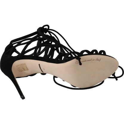 Dolce & Gabbana Black Suede Strap Stilettos Sandals