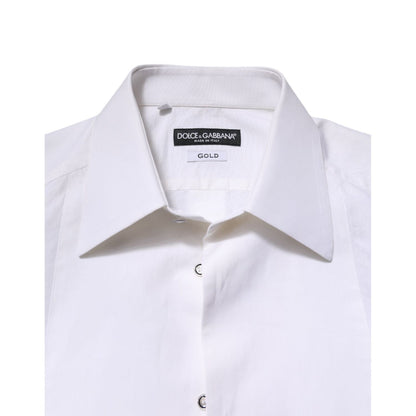 Dolce & Gabbana White Cotton GOLD Long Sleeves Dress Shirt