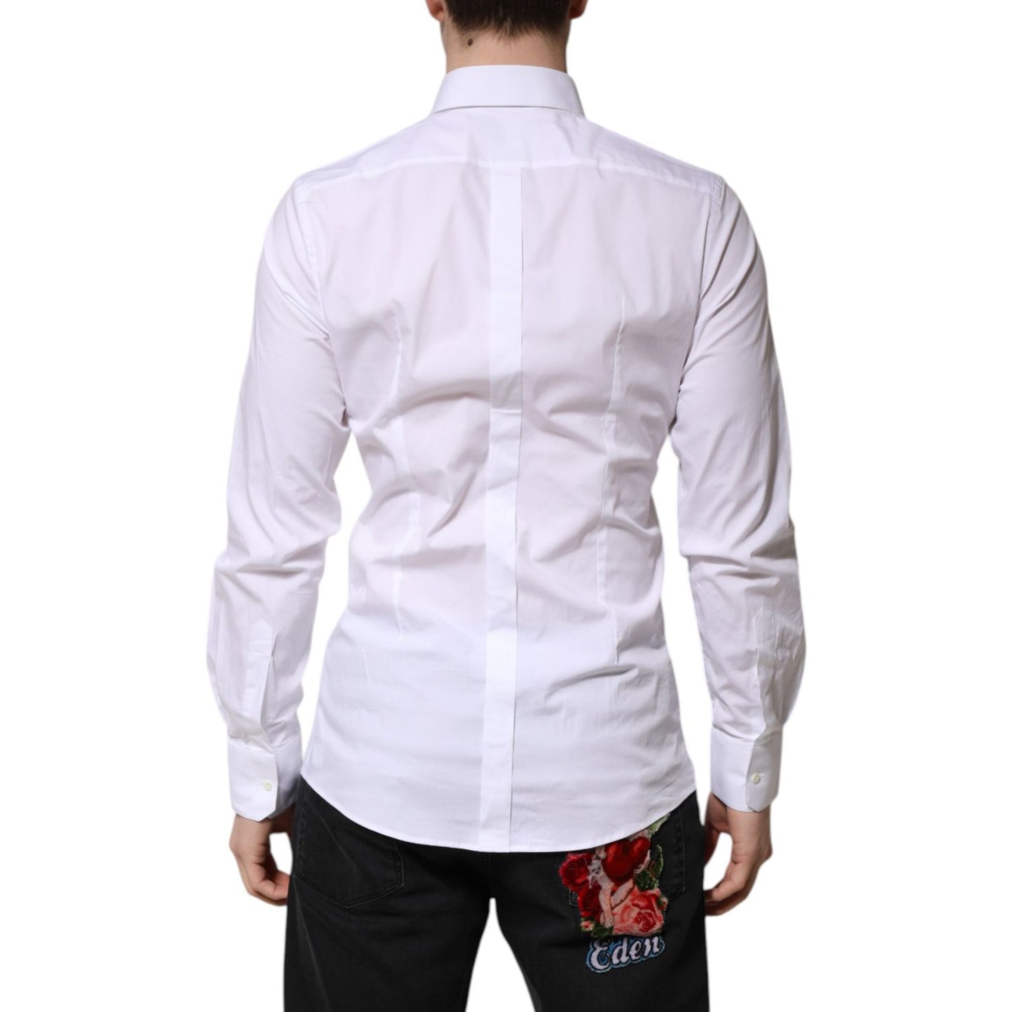 Dolce & Gabbana White Cotton GOLD Long Sleeve Men Dress Shirt