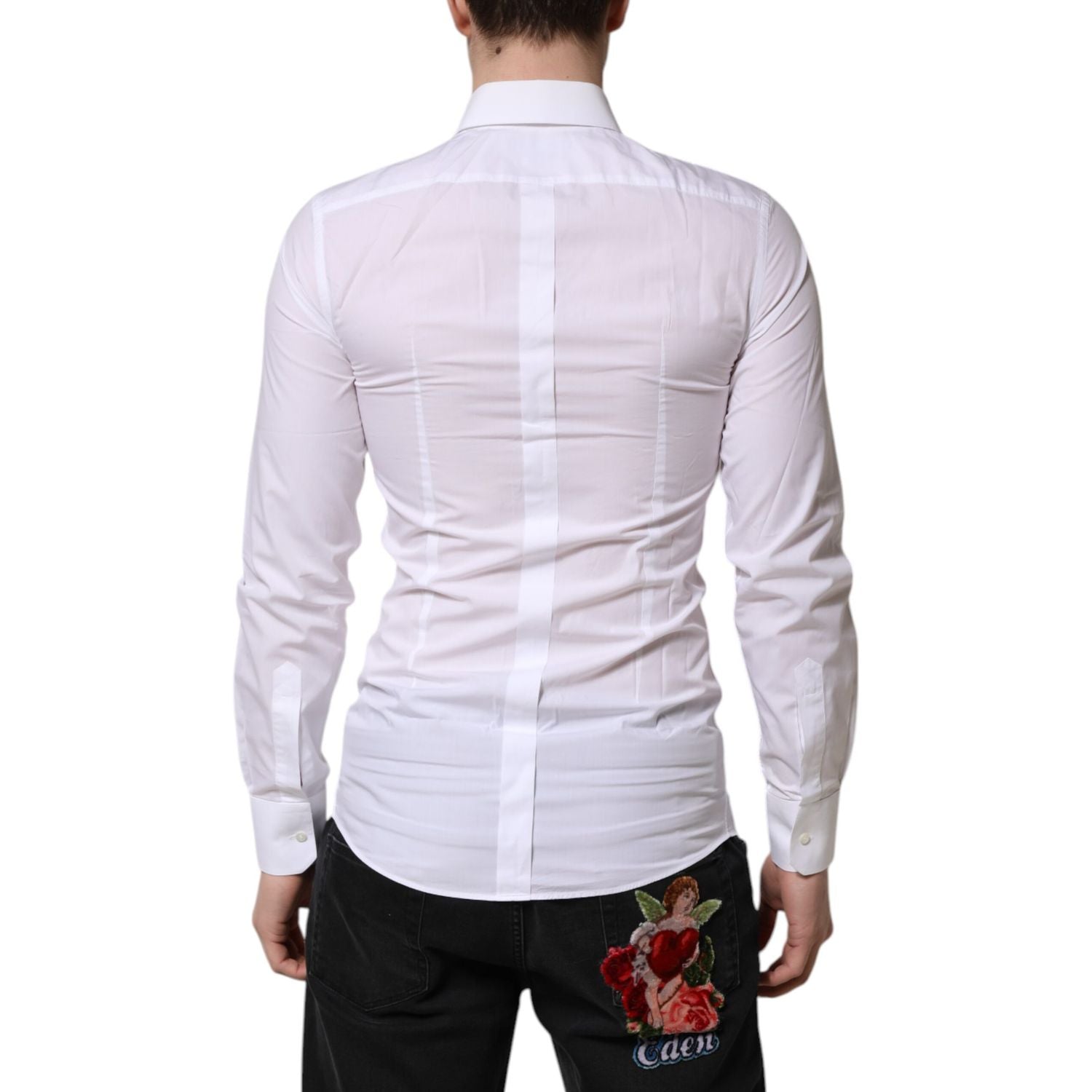 Dolce & Gabbana White Cotton GOLD Long Sleeve Men Dress Shirt