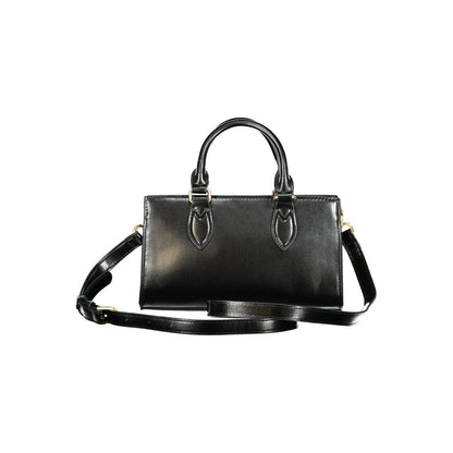 Mario Valentino Black Polyethylene Women Handbag with adjustable shoulder strap and dual top handles showcasing luxury and eco-conscious design.