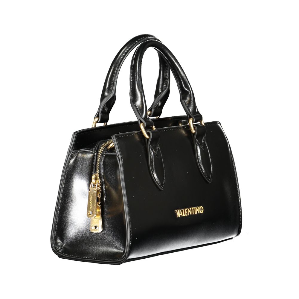 Mario Valentino Black Polyethylene Women Handbag with dual handles and zip closure, showcasing sustainable luxury and iconic design.