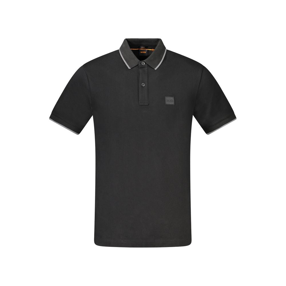 Hugo Boss Black Cotton Polo Shirt with short sleeves, slim fit, 2 buttons, contrasting details, application, embroidery, logo
