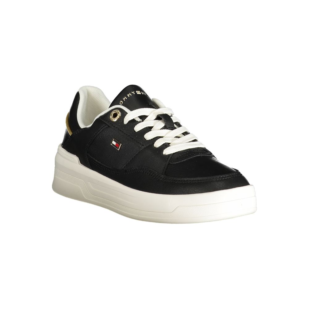 Tommy Hilfiger Black Polyethylene Women Sneaker with leather, polyester mix and logo detailing, featuring removable footbed.