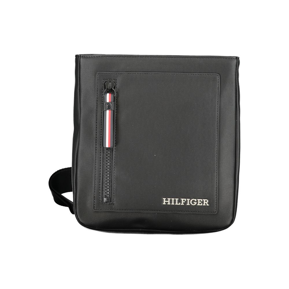 Tommy Hilfiger Black Polyethylene Shoulder Bag with adjustable strap, external and internal pockets, contrasting details, and zip closure.