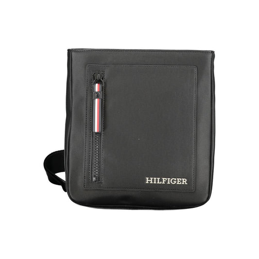 Tommy Hilfiger Black Polyethylene Shoulder Bag with adjustable strap, external and internal pockets, contrasting details, and zip closure.