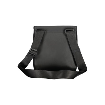 Back view of Tommy Hilfiger Black Polyethylene Shoulder Bag with adjustable strap, external pocket, and contrasting details.