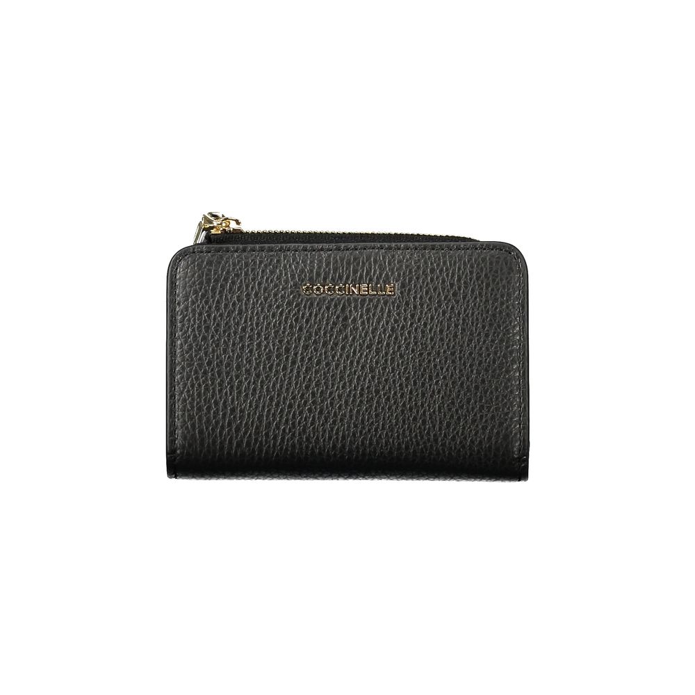 Coccinelle Black Leather Women Wallet with zip closure and elegant design, featuring luxurious 100% leather and ample compartments.