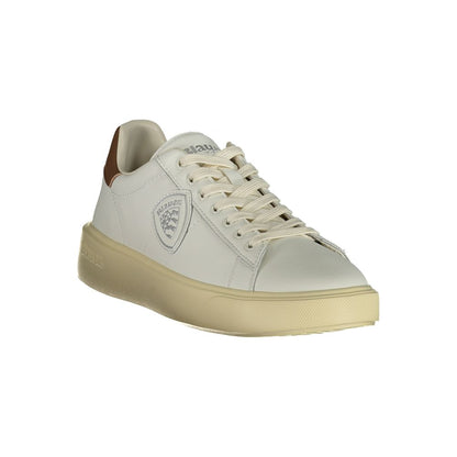 Blauer White Leather Men Sneaker with contrasting brown details and durable materials, a stylish choice for the modern man with athletic needs.