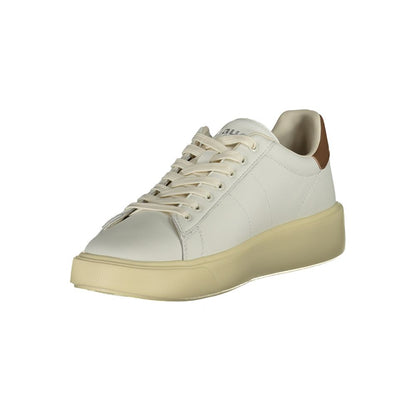 Blauer White Leather Men Sneaker with brown accents, featuring durable leather and comfortable polyethylene design.