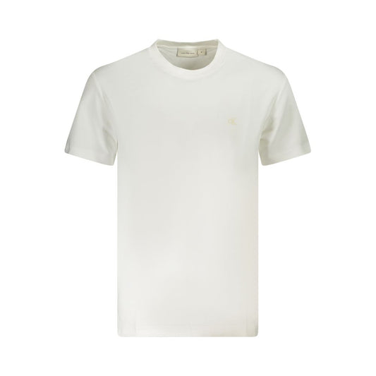 Calvin Klein White Cotton Men T-Shirt with crew neck and bold logo print, made from eco-friendly cotton for casual chic style.