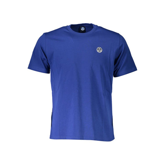 North Sails Blue Cotton Men T-Shirt with crew neck and iconic logo, crafted for comfort and nautical style in blue cotton and polyester.