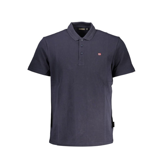 Napapijri Blue Cotton Men Polo Shirt with embroidered logo and three-button placket, perfect for casual elegance and comfort.