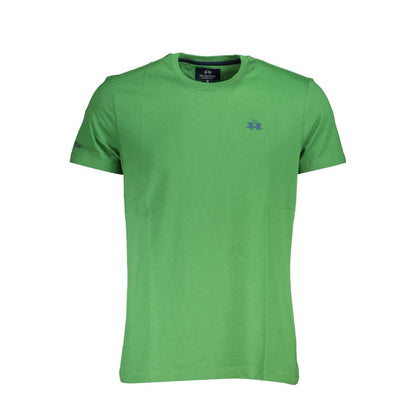 La Martina Green Cotton Men T-Shirt with crew neck and embroidered logo, showcasing casual sophistication.