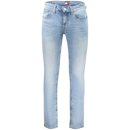 Tommy Hilfiger Blue Cotton Men Jeans with slim fit and washed effect in 5-pocket design. Perfect blend for style and comfort.
