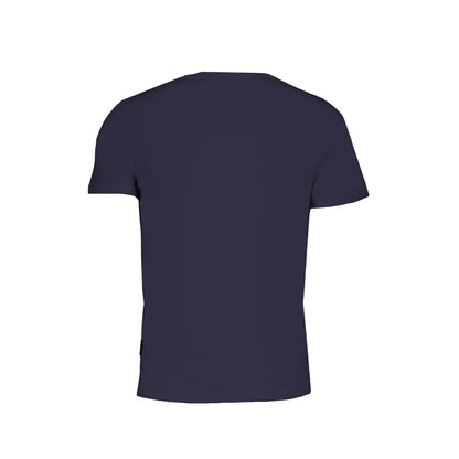 Napapijri Blue Cotton T-Shirt, short-sleeved, regular fit, crew neck, back view, organic cotton, logo print.