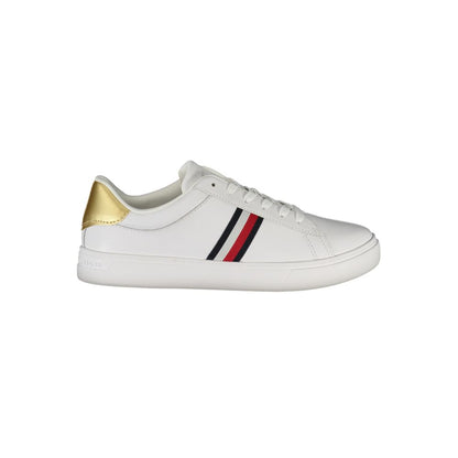 Tommy Hilfiger White Leather Women Sneaker with gold accents and logo