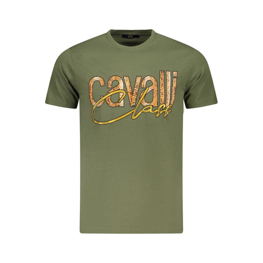Cavalli Class Green Cotton Men T-Shirt with distinctive logo and crewneck design
