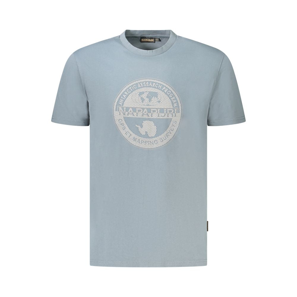 Napapijri Brown Cotton Men T-Shirt with front logo print, crew neck, made from organic cotton, showcasing casual sophistication and eco-conscious style.