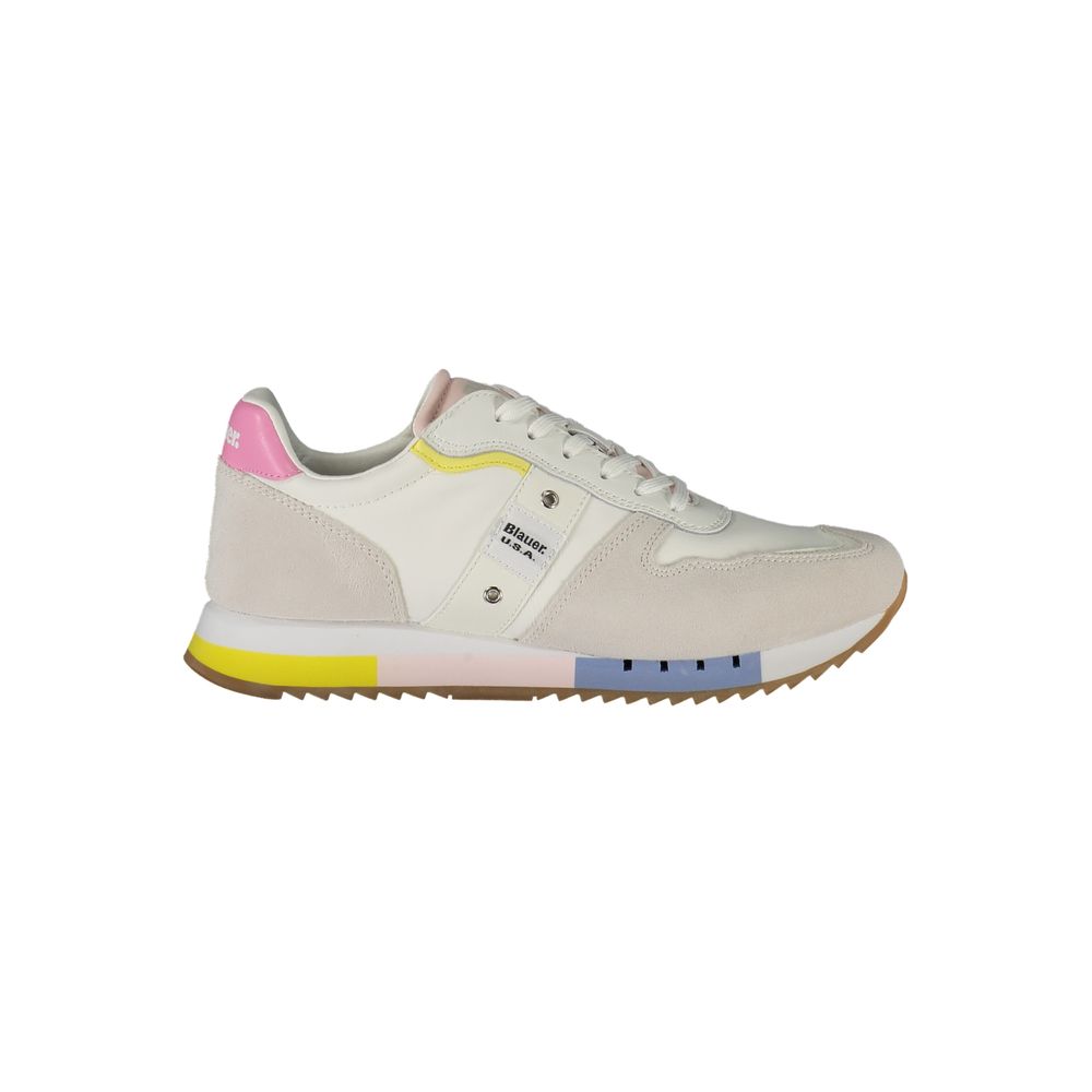 Blauer White Leather Women Sneaker with colorful accents and lace-up design for high-fashion look and comfort