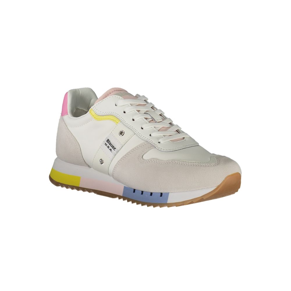 Blauer White Leather Women Sneaker with colorful accents and plush removable insole, perfect blend of style and comfort.