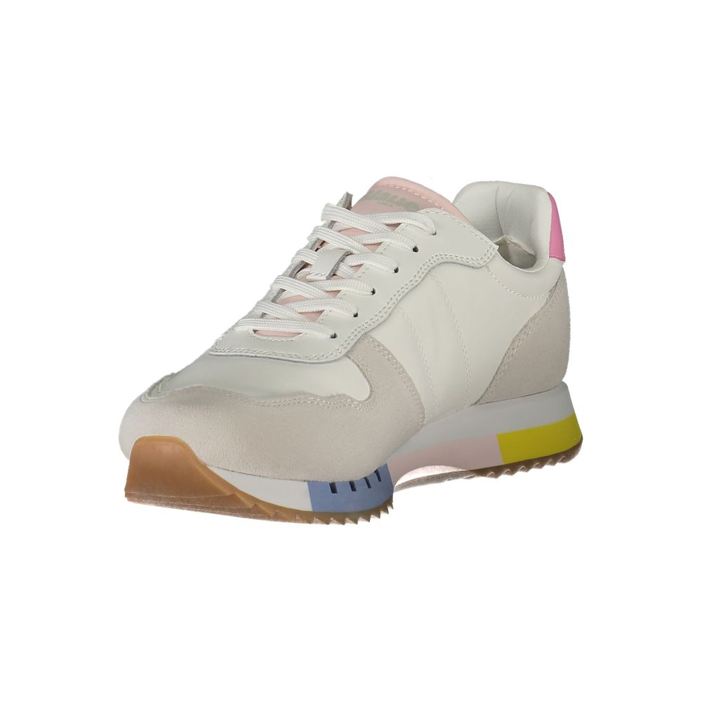 Blauer White Leather Women Sneaker with colorful accents and removable insole, perfect for fashion-forward individuals.