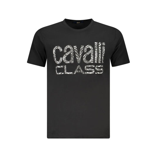 Cavalli Class Black Cotton Men T-Shirt with logo print, sleek and stylish design offering casual luxury and comfort for modern men.