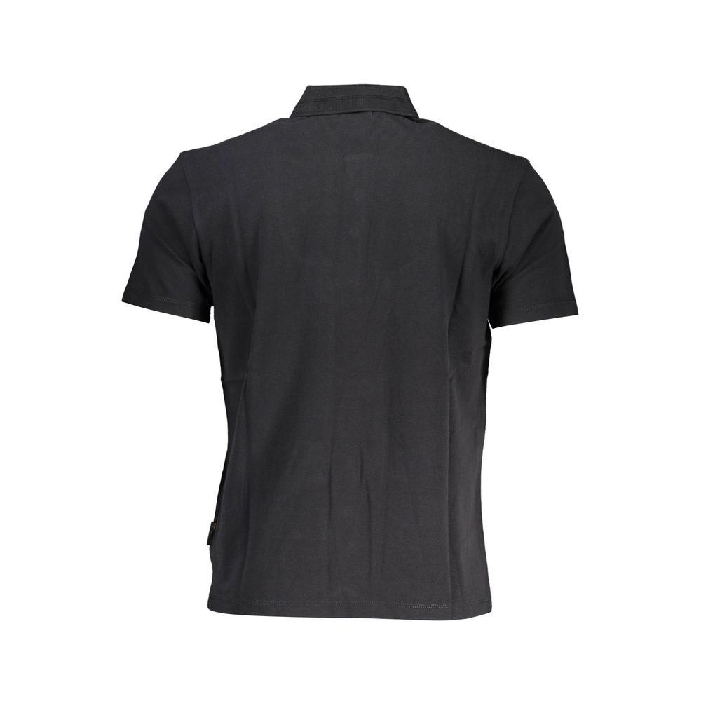 Napapijri Black Cotton Men Polo Shirt, back view, showcasing short sleeves and regular fit design in classic black cotton.