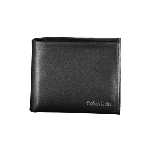 Calvin Klein Black Polyester Men Wallet with RFID-blocking, dual card compartments, and sleek design.