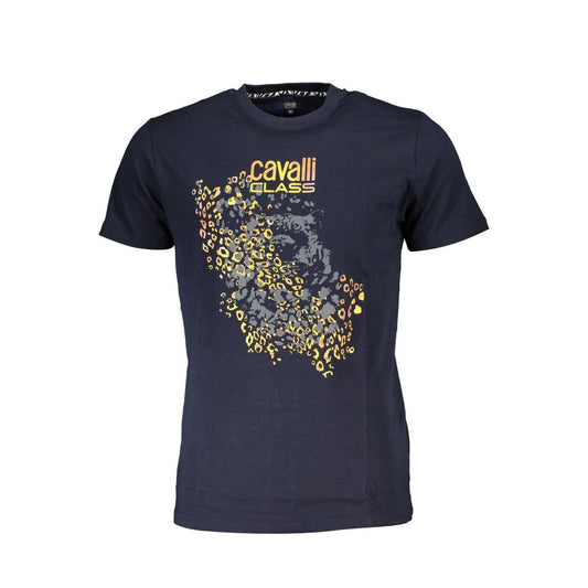 Cavalli Class Blue Cotton Men T-Shirt with bold print and iconic logo, perfect for casual ensembles and stylish comfort.