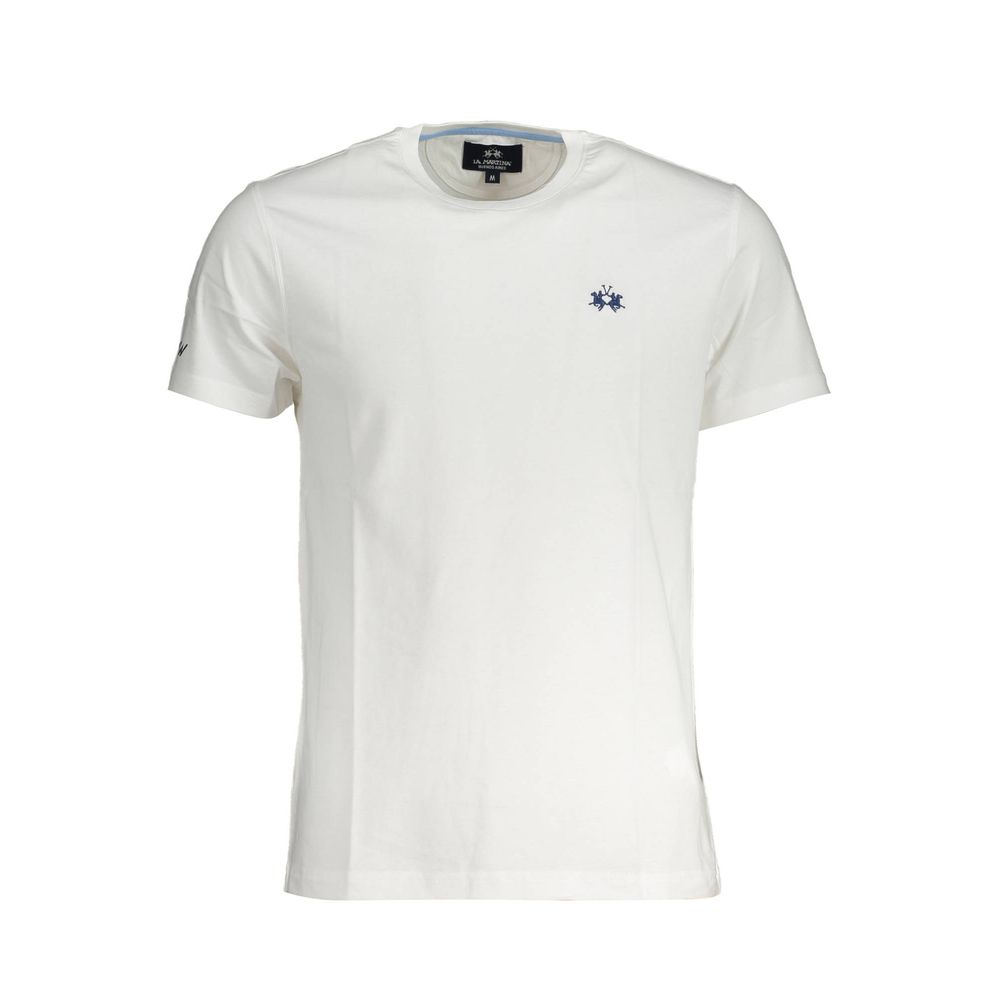 La Martina White Cotton Men T-Shirt with logo embroidery and crew neck design