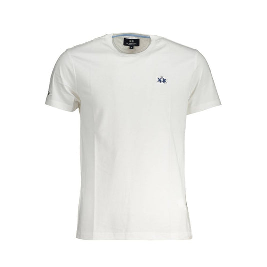 La Martina White Cotton Men T-Shirt with embroidery and logo, crew neck, short sleeves