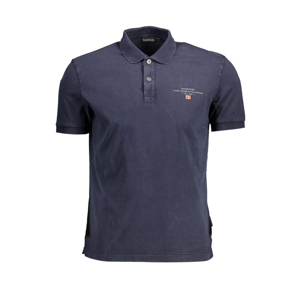 Napapijri Blue Cotton Men Polo Shirt with short sleeves, iconic logo, and eye-catching embroidery, crafted for modern style and comfort.