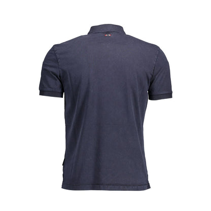 Back view of Napapijri Blue Cotton Men Polo Shirt showing short sleeves and detailed embroidery.