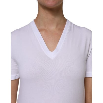 Dolce & Gabbana White Cotton Short Sleeves V-Neck Top T-shirt