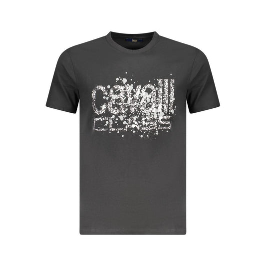 Cavalli Class Black Cotton Men T-Shirt with logo and print