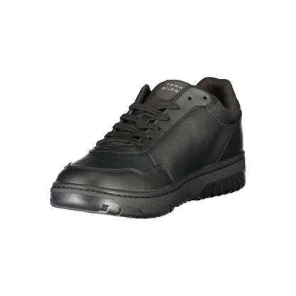 Tommy Hilfiger Black Leather Men Sneaker featuring sleek design and iconic logo for urban chic style.