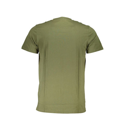 Back view of Cavalli Class Green Cotton Men T-Shirt, crew neck, short sleeves, crafted with premium cotton, ideal for stylish casual wear.