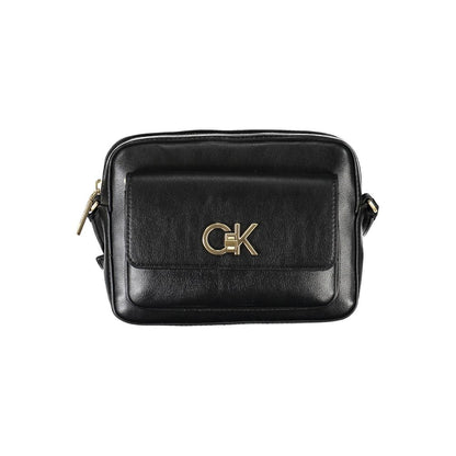 Calvin Klein Black Recycled Polyester Women Handbag with logo and sleek design, eco-friendly fashion accessory with external pocket