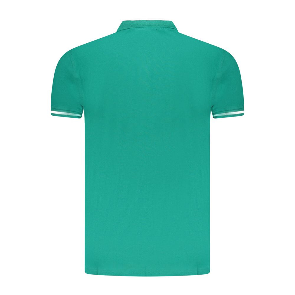 Rear view of Cavalli Class Green Cotton Men Polo Shirt with short sleeves and embroidery logo, perfect for smart-casual outings.