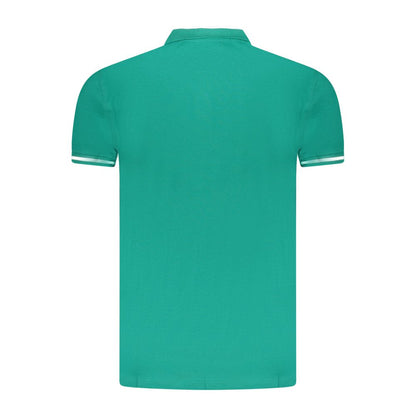 Rear view of Cavalli Class Green Cotton Men Polo Shirt with short sleeves and embroidery logo, perfect for smart-casual outings.