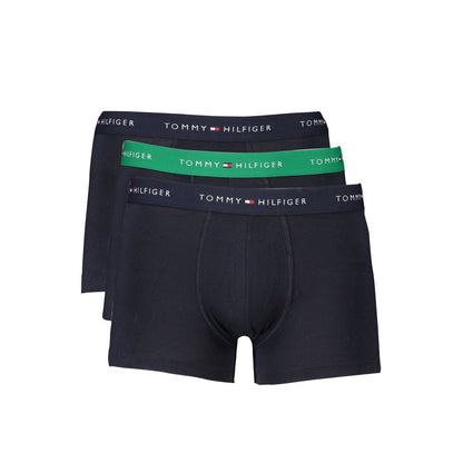 Tommy Hilfiger Blue Cotton Underwear, boxer tri-pack with elastic waist, contrast details, and logo.