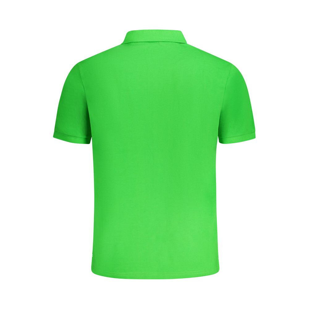 Back view of North Sails Green Cotton Men Polo Shirt featuring short sleeves and vibrant green color.
