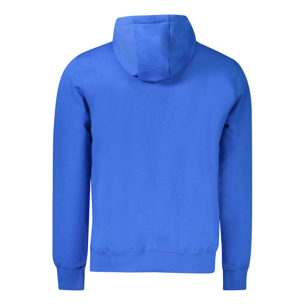 North Sails Blue Cotton Men's Sweater featuring a bold logo print, showcasing a comfortable and stylish long sleeve hoodie.