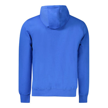 North Sails Blue Cotton Men's Sweater featuring a bold logo print, showcasing a comfortable and stylish long sleeve hoodie.