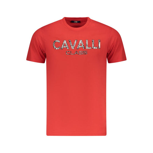 Cavalli Class Red Cotton Men T-Shirt with logo print, short sleeves, and crew neck design.
